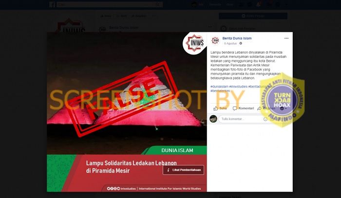 Tangkapan layar informasi hoaks yang beredar di platform media sosial Facebook.