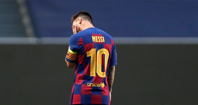 Messi saat pertandingan Bayern Munich vs Barcelona di Liga Champions 2020.*
