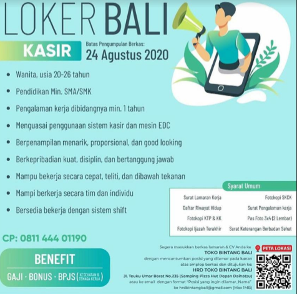 Ditunggu Sampai 24 Agustus 2020 Lowongan Kerja Kasir Di Toko Bintang Bali Ringtimes Bali