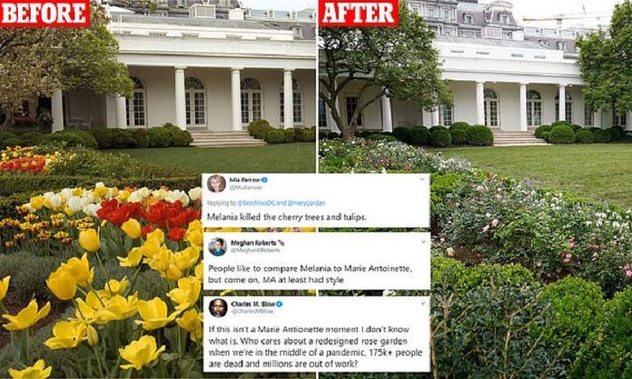 Melania Trump mengunggah gambar terbaru hasil renovasi Taman Mawar Gedung Putih yang justru menuai kecaman warganet.*