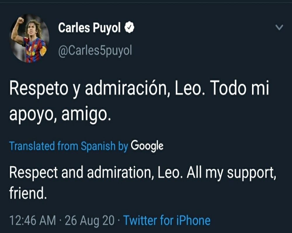 Cuitan Carles Puyol yang menguatkan kepergian Messi dari Barcelona./Twitter.com/@CarlesPuyol