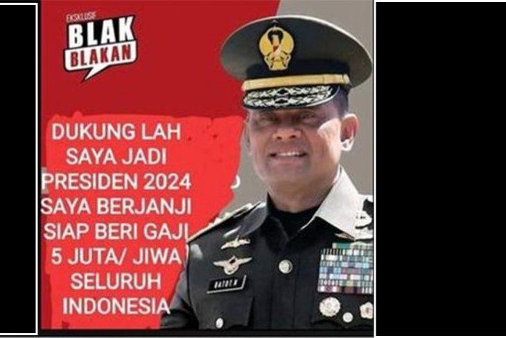 Tangkapan layar hoaks Jenderal TNI (Purn.) Gatot Nurmantyo berjanji berikan Rp5 juta per jiwa jika menjadi persiden. (Facebook)