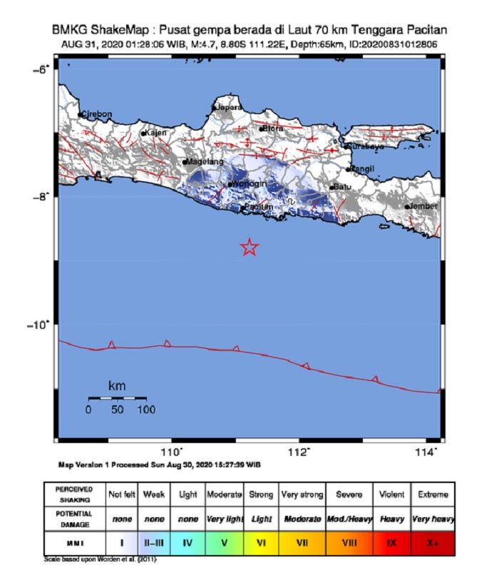 Lokasi terjadinya Gempa Bumi/Sumber: Twitter @infoBMKG