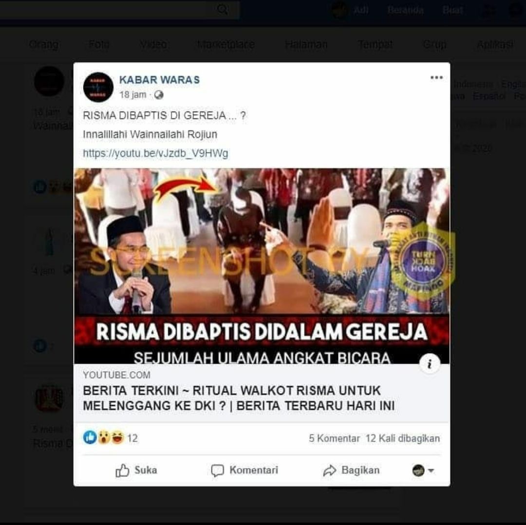 Informasi keliru yang mengklaim Wali Kota Surabaya Tri Rismaharini dibaptis di sebuah gereja.