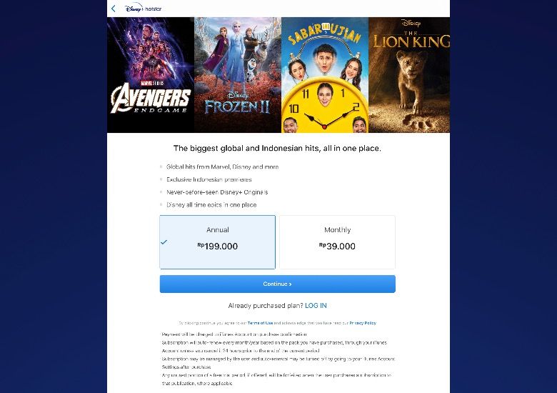 Paket langganan  Disney Plus Hotstar