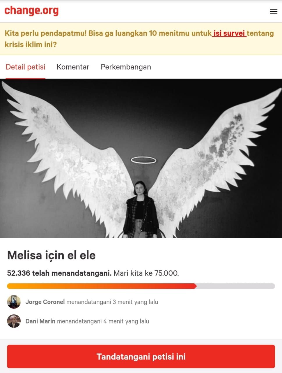 Tangkapan layar petisi untuk penjarakan ayah Melisa, ARMY asal Turki yang bunuh diri.
