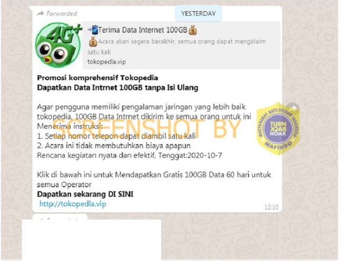 Tangkapan layar pesan yang beredar di aplikasi WhatsApp.