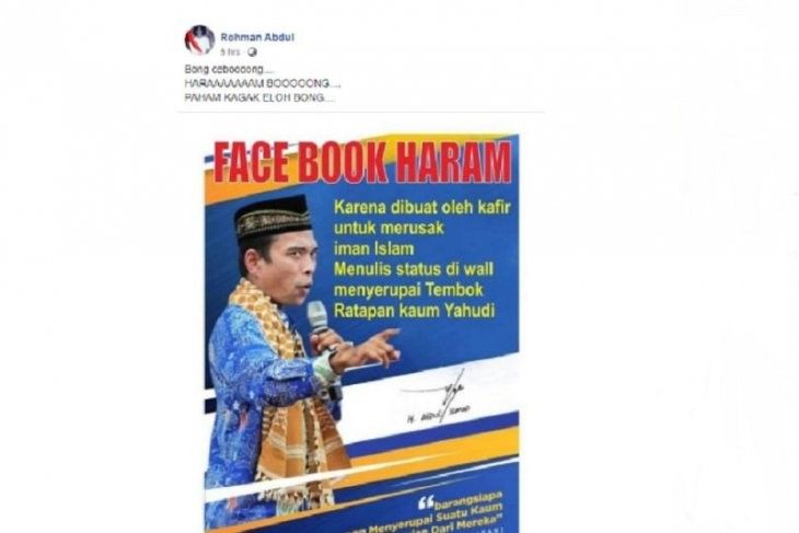 Tangkapan layar hoaks pernyataan UAS soal Facebook haram (Facebook) 