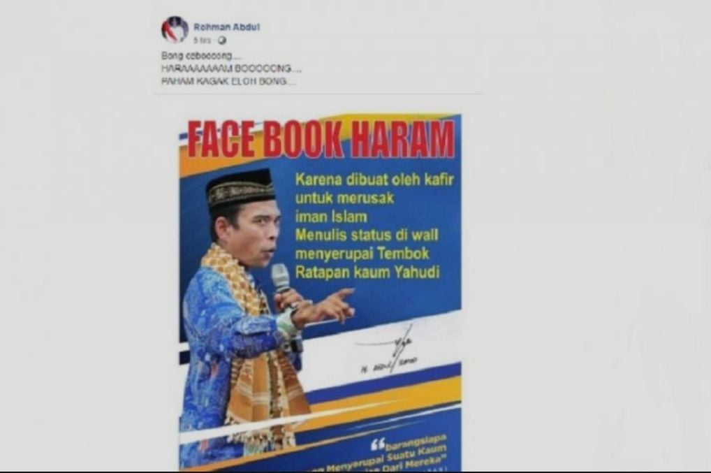 tangkapan layar hoaks propaganda UAS yang menyatakan facebook haram/ist