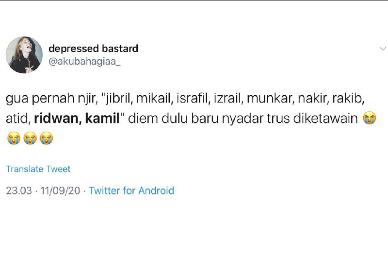 Unggahan nama Ridwan Kamil sebagai nama malaikat di Twitter