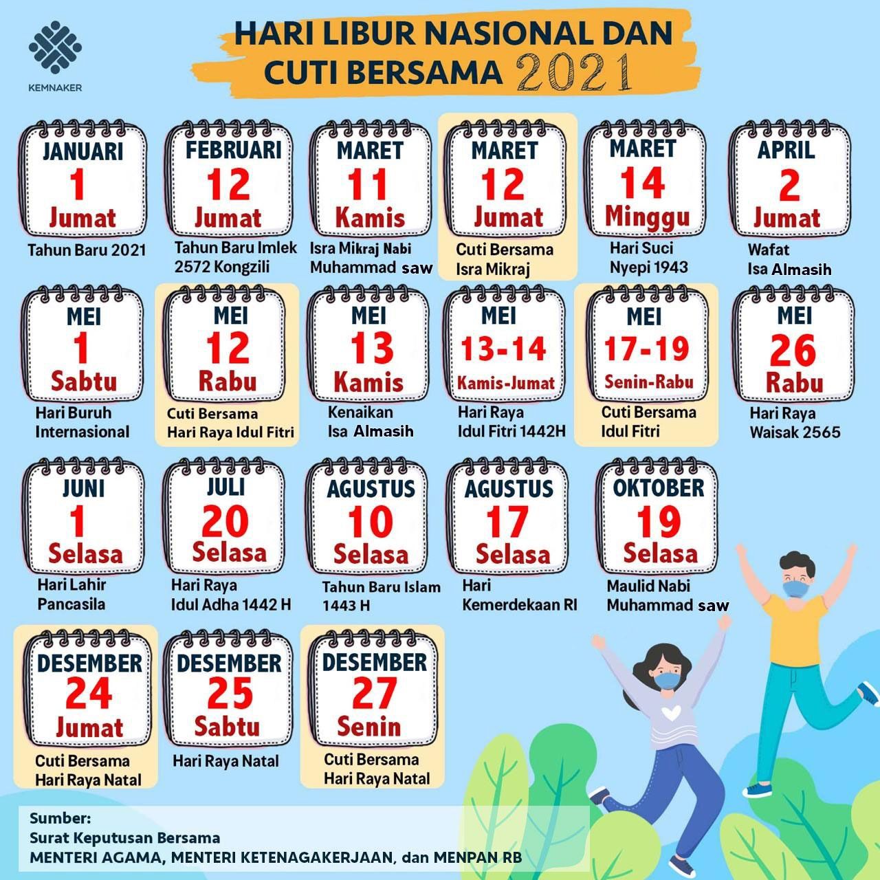 Kalender Hari Libur Nasional dan Cuti Bersama 2021 ...