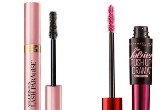 L’Oreal Paris Voluminous Lash Paradise Waterproof Mascara dan Maybelline The Falsies Push Up Drama Waterproof Mascara.