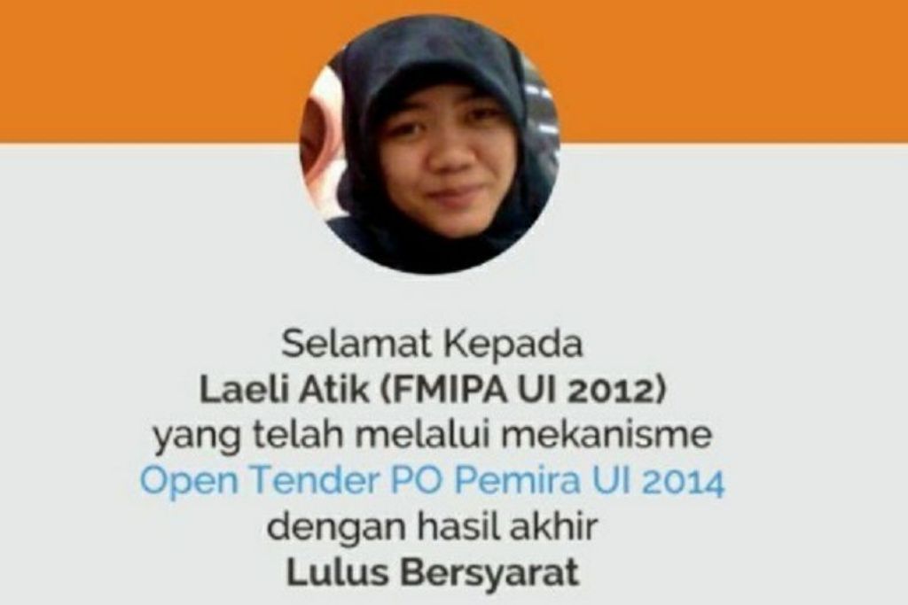 Laeli Atik Supriyatin lulusan FMIPA UI 2012.