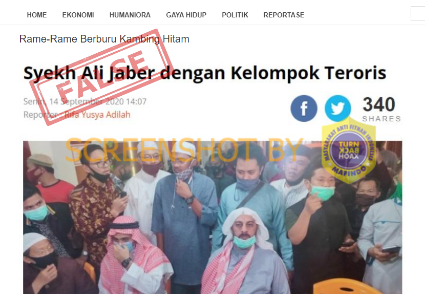 Informasi yang salah terkait klaim yang menyebut Syekh Ali Jaber tengah memburu para teroris yang mendalangi insiden penusukan.