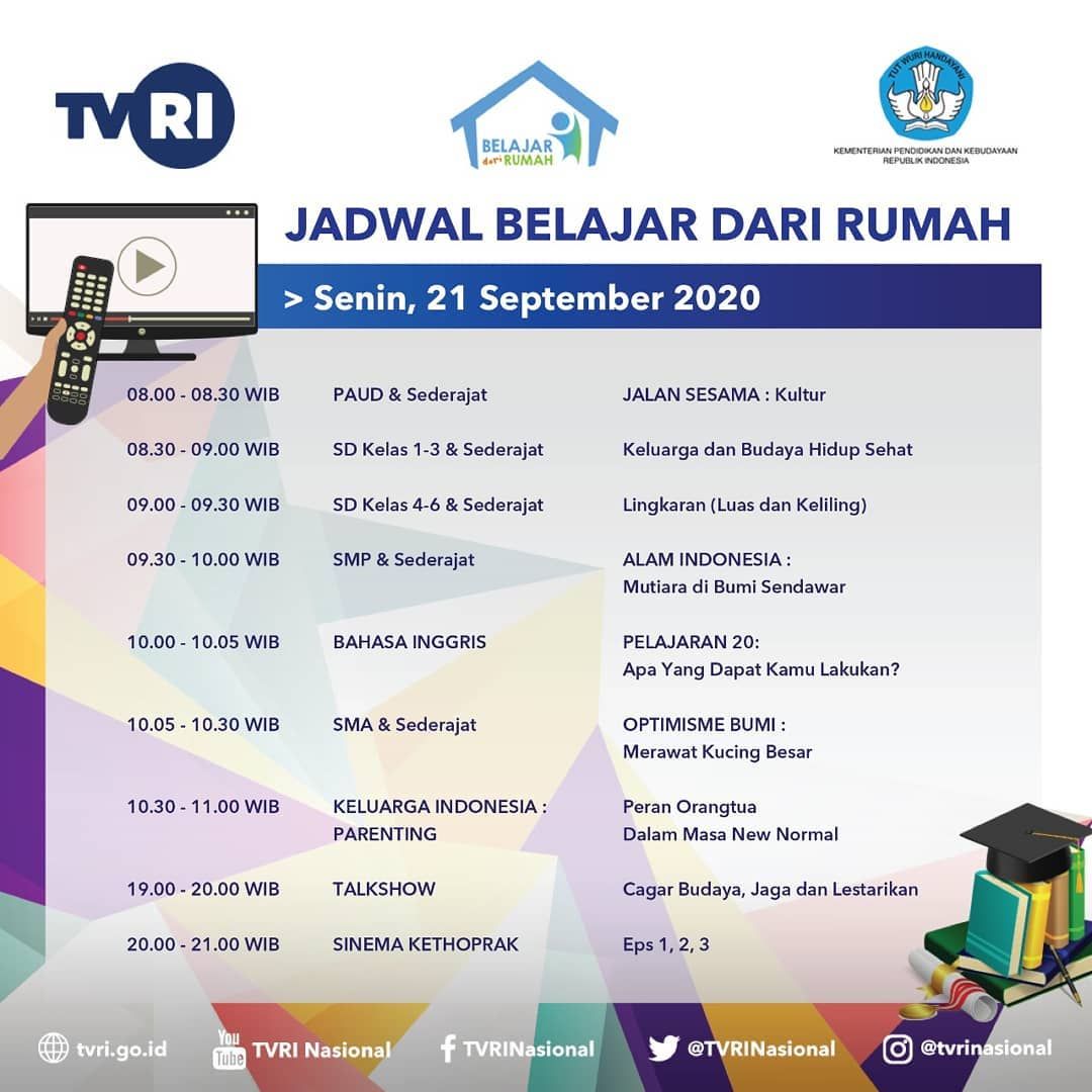 Jadwal Tvri Belajar Dari Rumah Hari Ini 21 September 2020 Berita Diy