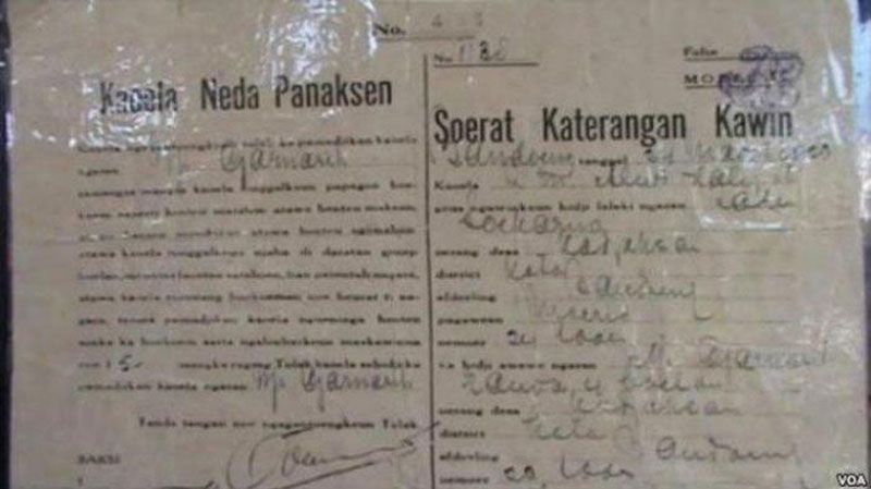Surat Nikah Sukarno-Inggit Garnasih.
