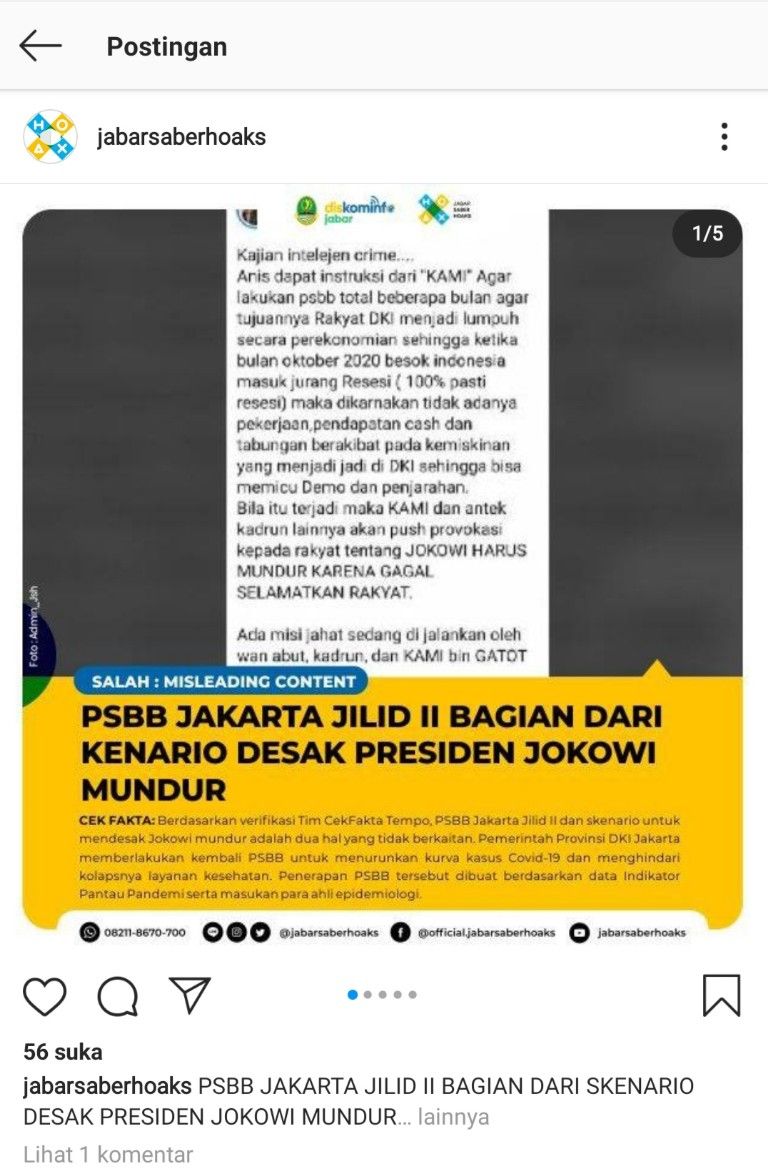 Tangkapan layar kabar PSBB Jilid II Upaya Gulingkan Kepemimpinan Jokowi