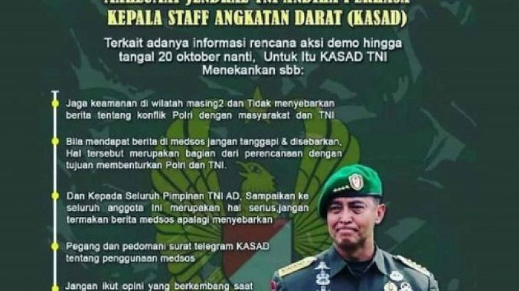 Poster Hoax KSAD Jenderal TNI Andika Perkasa.
