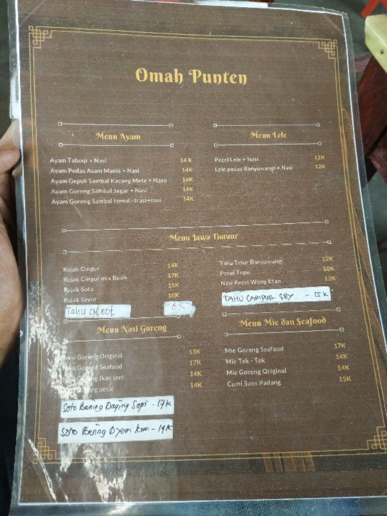 Daftar harga menu di Omah Punten./Lensa Purbalingga/Majid Ngatourrohman