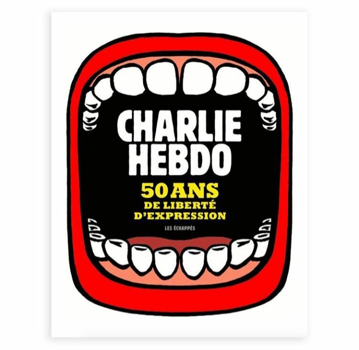 Cover Perayaan 50 tahun sebagai majalah yang menjunjung tinggi kebebasan berpendapat. Kecaman muncul ketika menggunakan karikatur Nabi Muhammad sebagai obyeknya. Sumber Foto: Akun Instagram resmi majalah Charlie Hebdo @Charlie_Hendo_officiel