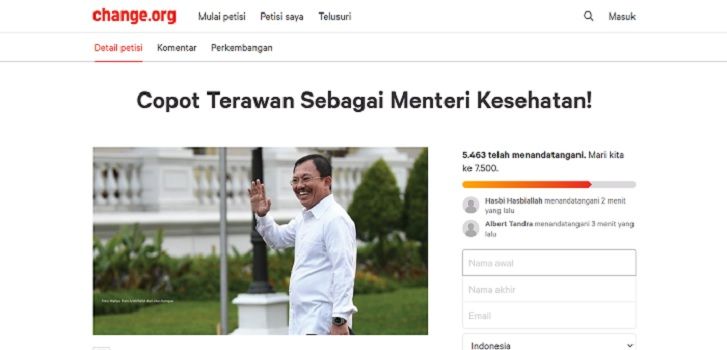 Petisi Copot Terawan Sebagai menteri kesehatan
