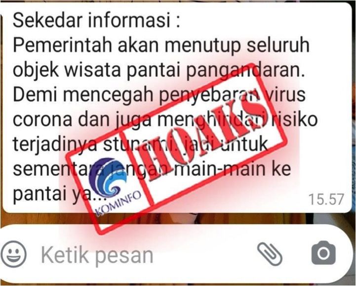 Tangkapan layar informasi hoaks yang beredar di WhatsApp.