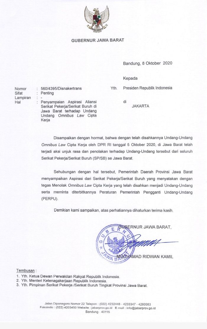 Surat Ridan Kamil untuk Jokowi
