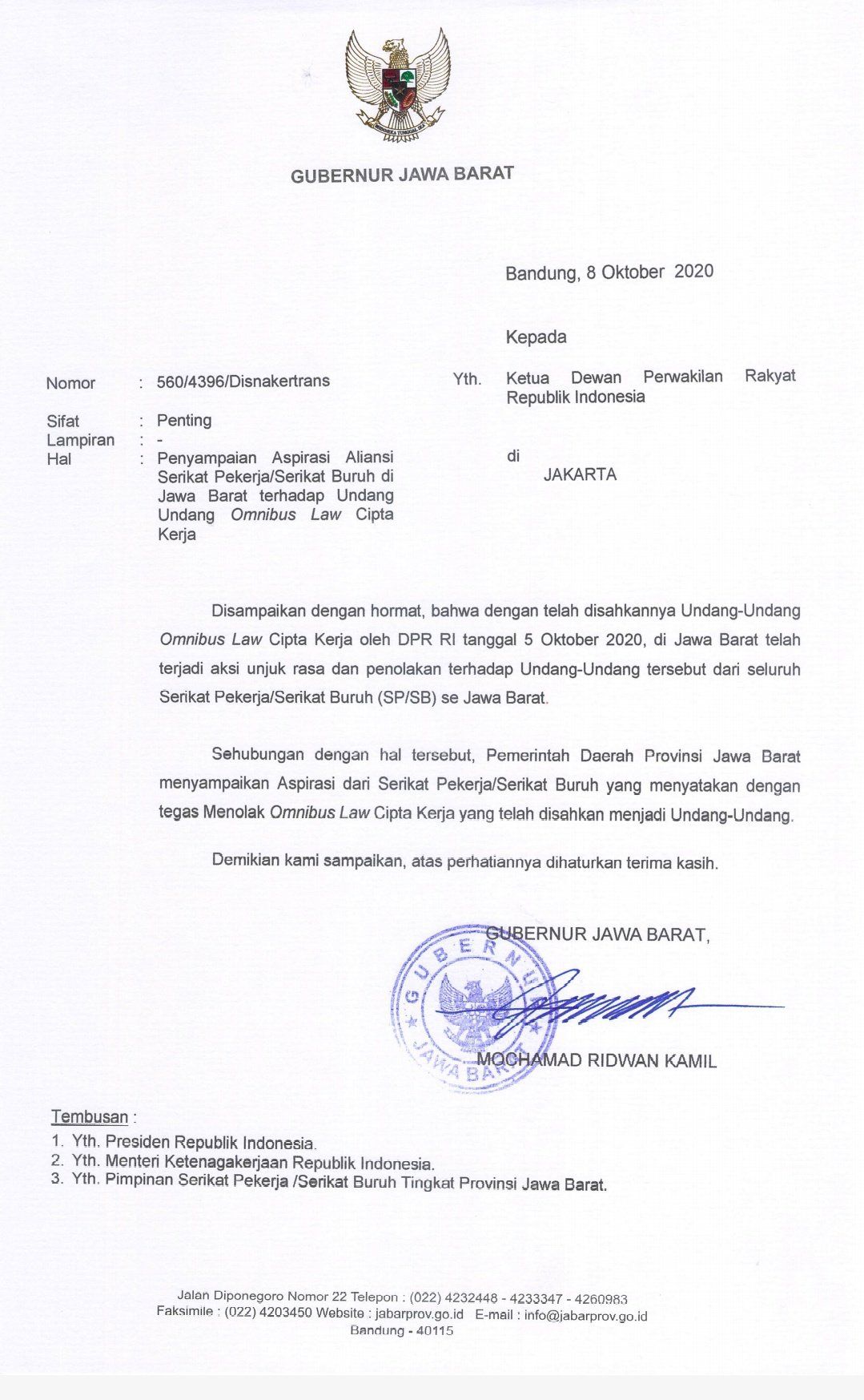 Surat Ridwan Kamil kepada DPR RI./twitter.com/@Gilang_Mahsesa.