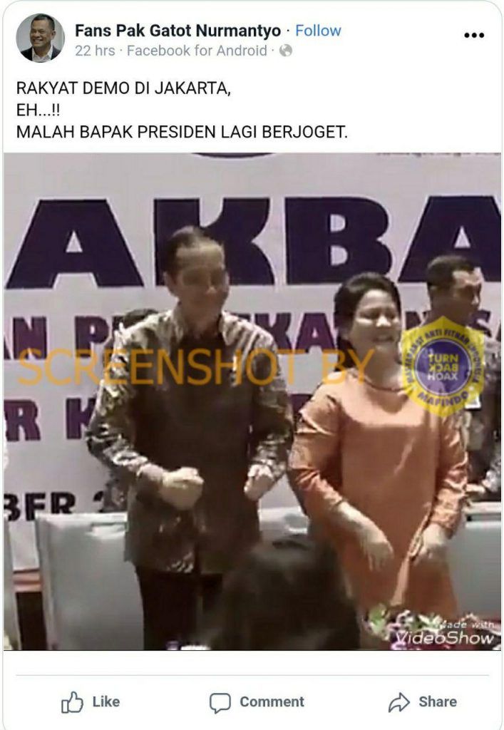Tangkapan layar dari salah satu akun pengunggah video Presiden Jokowi saat menari dengan Ibu Ariana