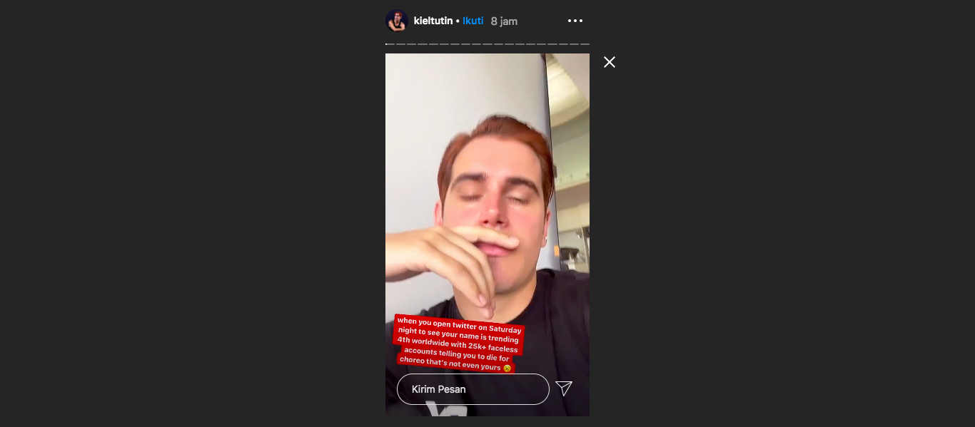 Instagram Story Kiel Tutin yang menyebutkan dirinya menerima sejumlah ancaman.