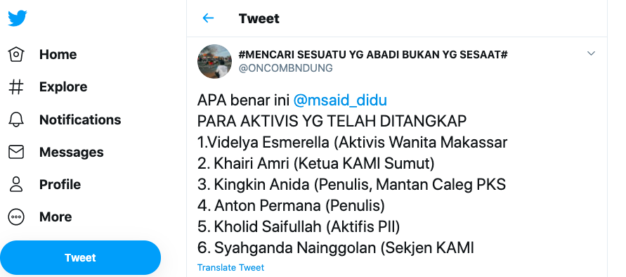 Nama-nama yang dikabarkan ditangkap tim Mabes Polri, Selasa subuh 13 Oktober 2020