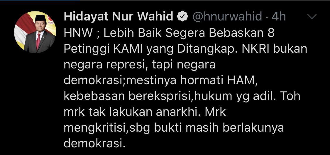 Cuitan Wakil Ketua MPR RI, Hidayat Nur Wahid.