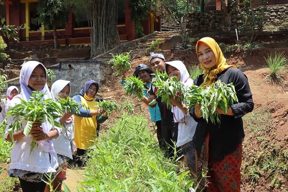 Panen Raya Kangkung Sekolah ekologi di Purwakarta sebagai satu keberhasilan dari program 'Tatanen di Bale Atikan' 