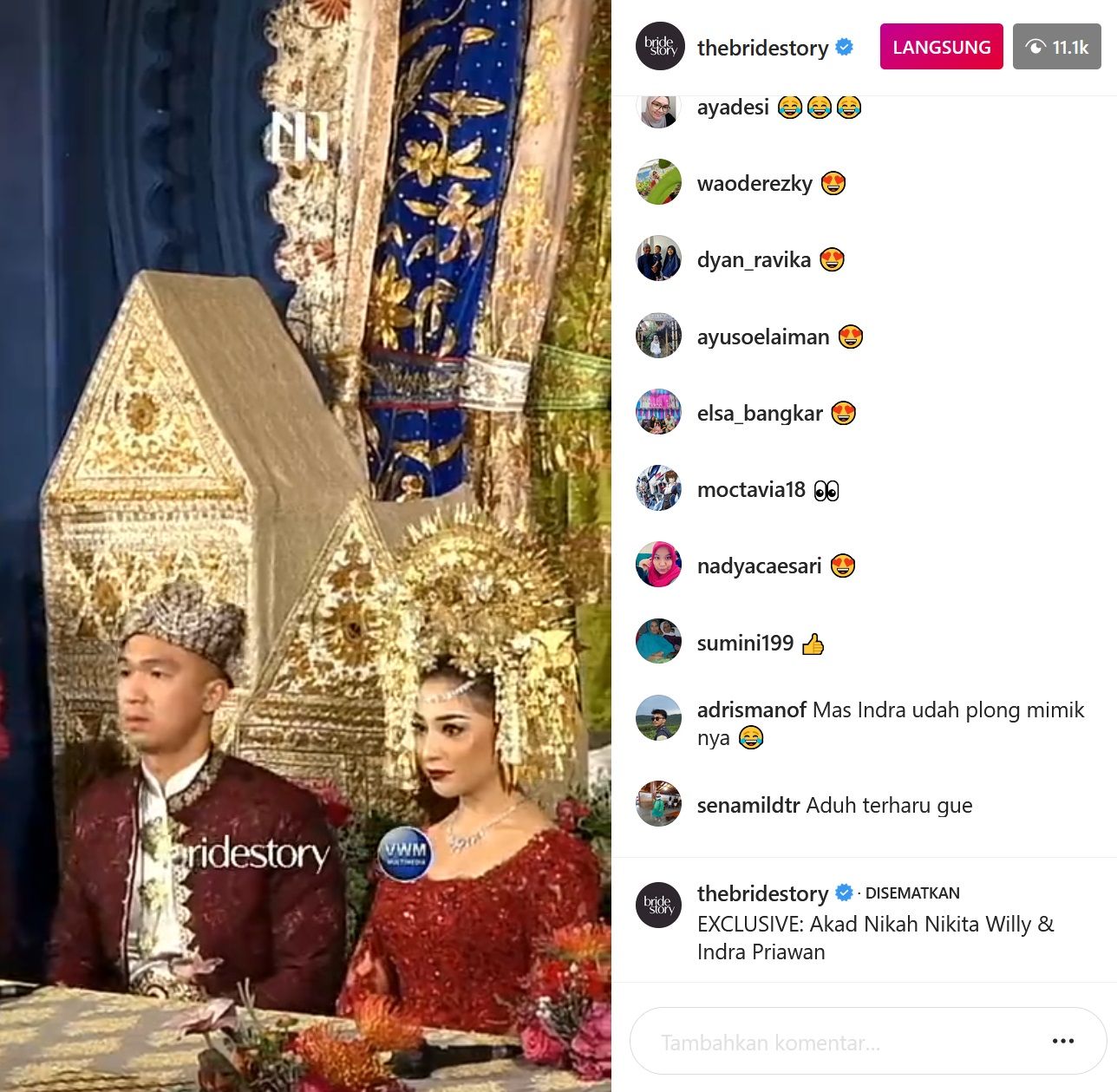 Momen sakral pernikahan Nikita Willy dan Indra Priawan yang terekam dalam Instagram Bride Story.