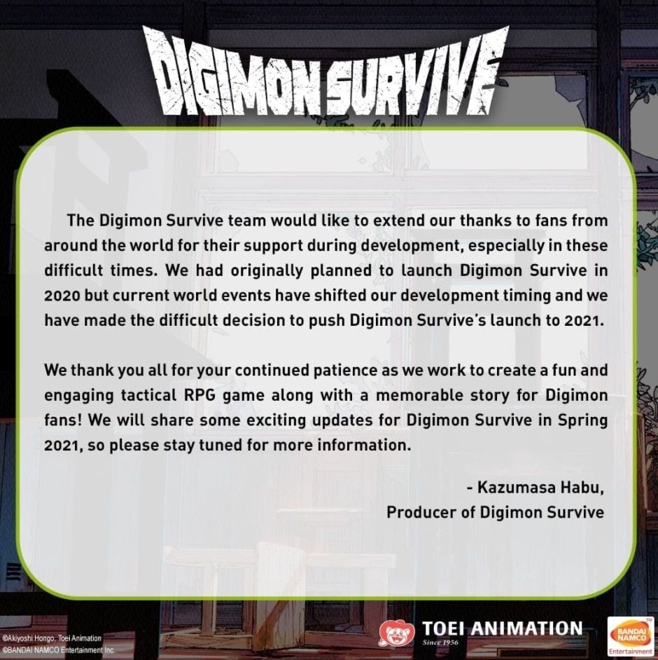 Postingan resmi penundaan game Digimon Survive. (gamebrott.com)