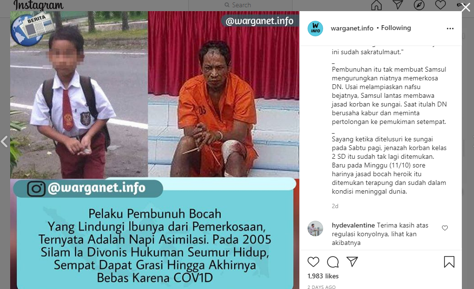 Tangkap Layar tentang pelaku pembunuhan bocah viral Rangga yang menolong ibunya di Aceh