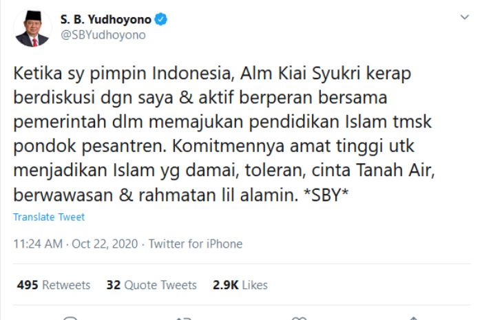 SBY memiliki kenangan manis bersama KH Abdullah Syukri semasa menjabat sebagai presiden 