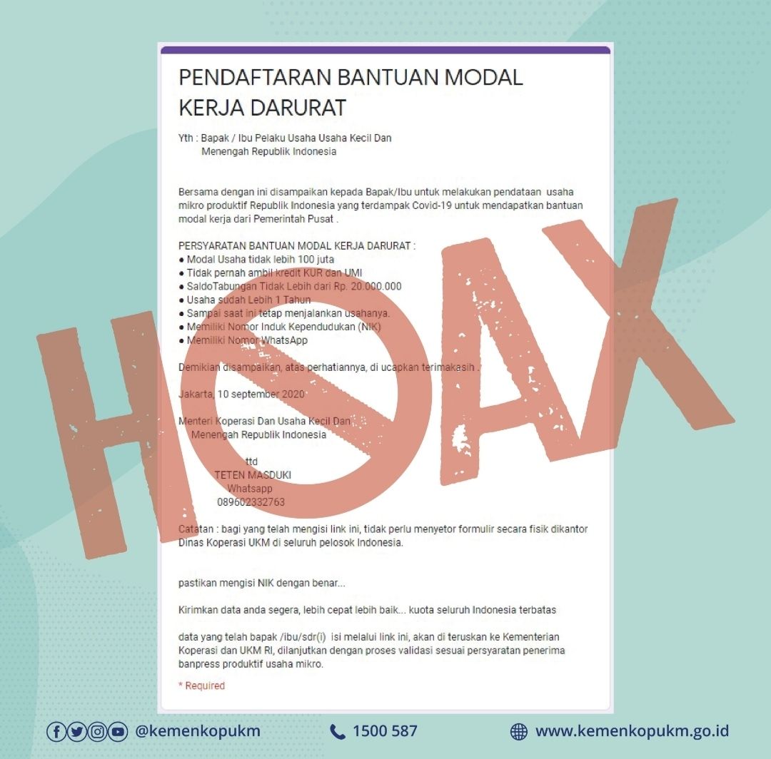 Hati Hati Hoax Formulir Blt Umkm Online Simak Penjelasannya Jurnal Sumsel