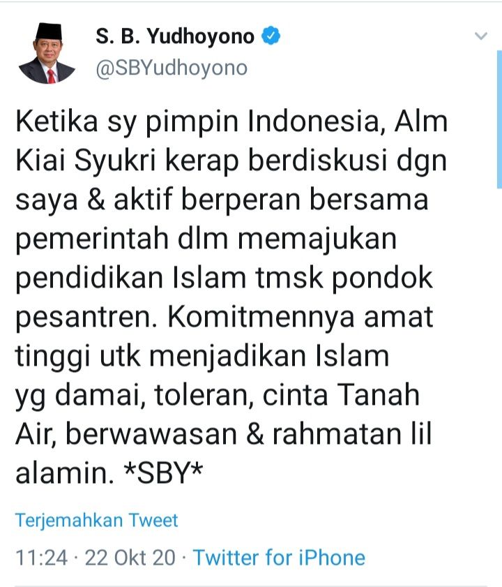 Tangkapan Layar cuitan SBY