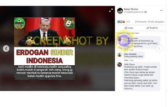 Tangkapan layar informasi hoaks yang diunggah di Facebook.