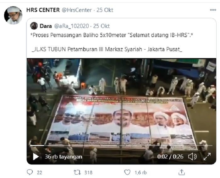 Tangkapan layar pembuatan Baliho ukuran 5x10 meter untuk menyambut Habib Rizieq