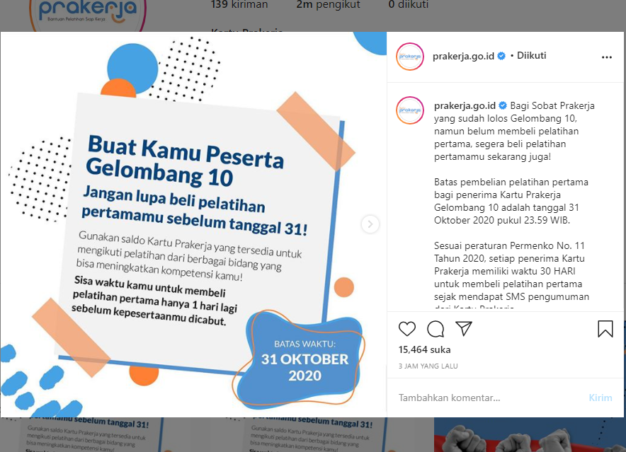 Besok Terakhir Pendaftaran Pelatihan Kartu Prakerja Gelombang 10 Ditutup 31 Oktober 2020 Mantra Sukabumi