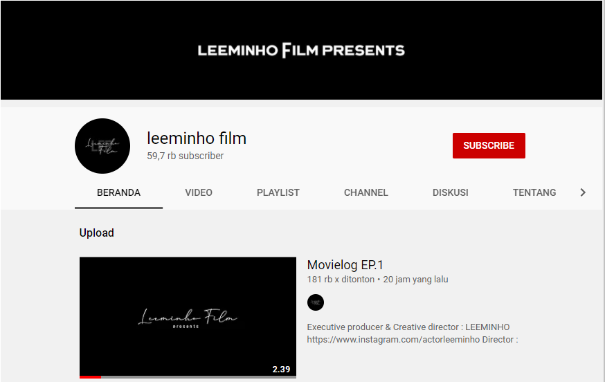 Tangkap layar youtube channel leeminho film