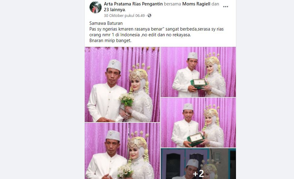 Tangkapan layar foto pengantin pria mirip Jokowi