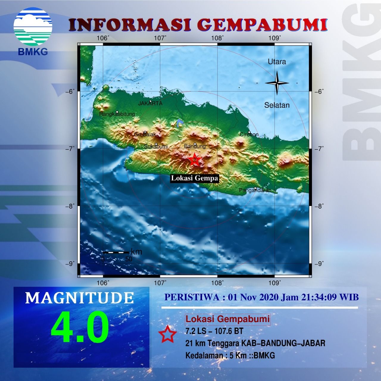 Breaking News! Gempa M 4,0 Guncang Bandung Malam Ini