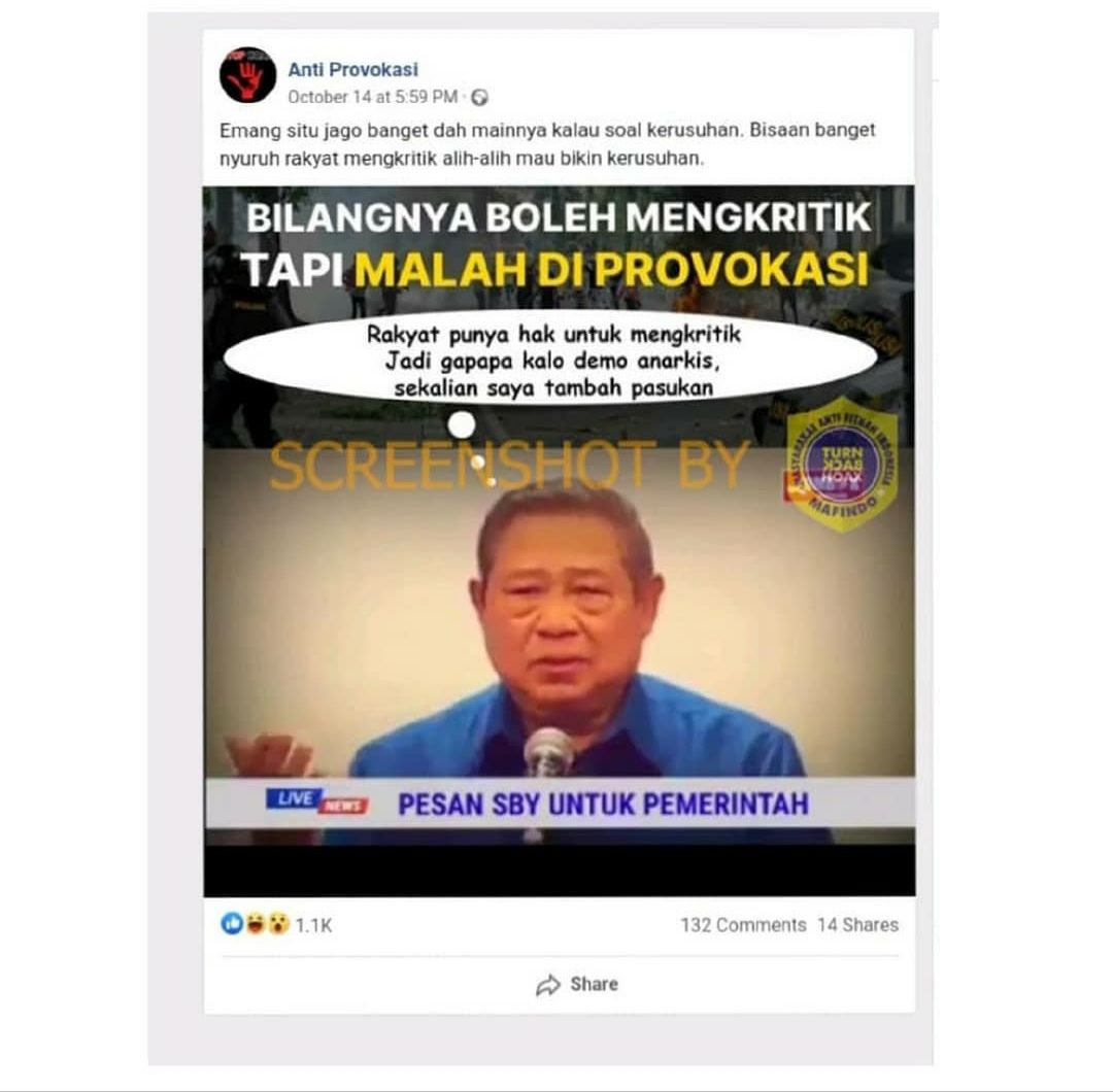 Informasi hoaks tentang Susilo Bambang Yudhoyono.