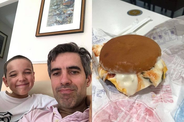 Ayah dan anak dapat burger banjir mayo