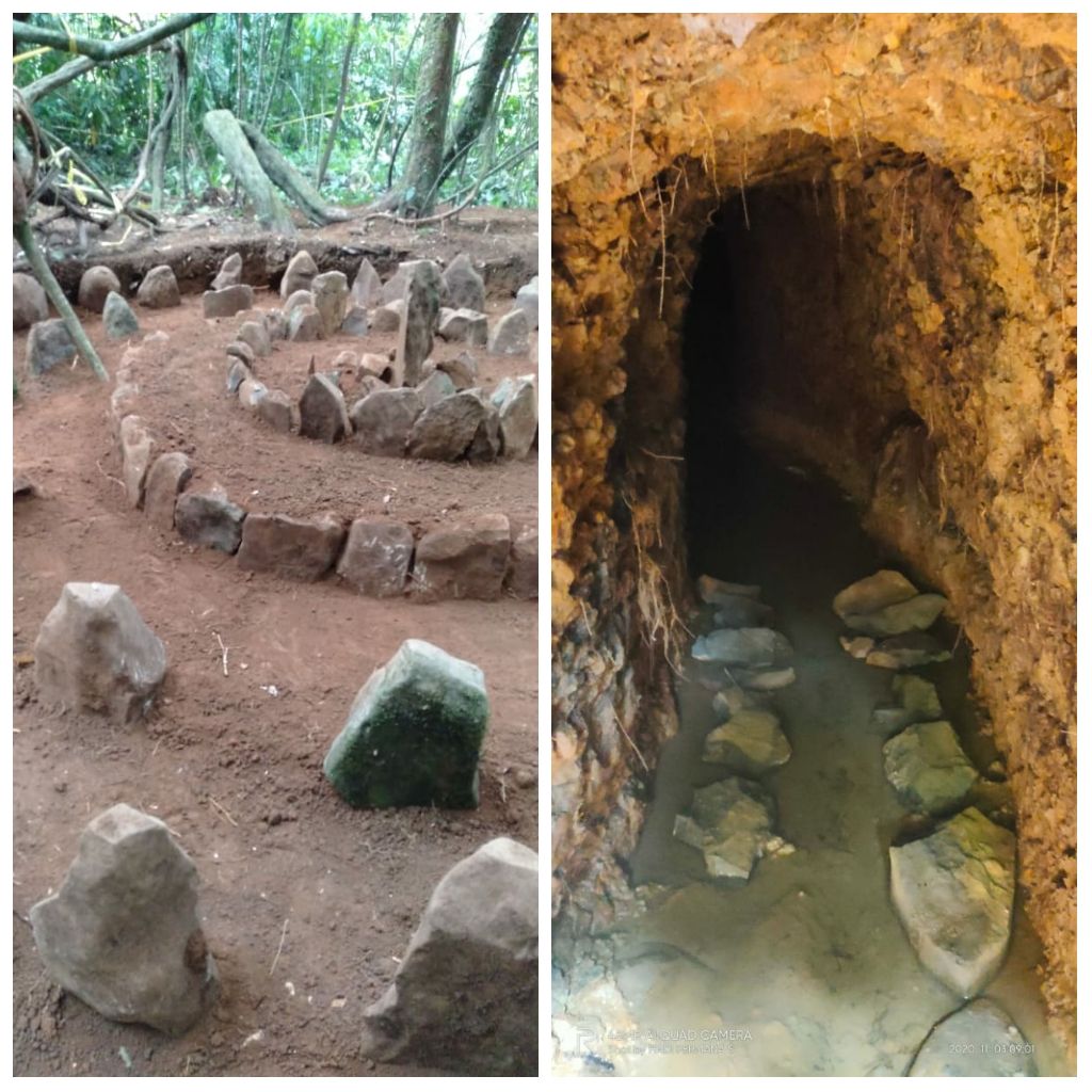 ARTEFAK Batu Melingkar  (kiri) dan lorong Goa Mahar (kanan).