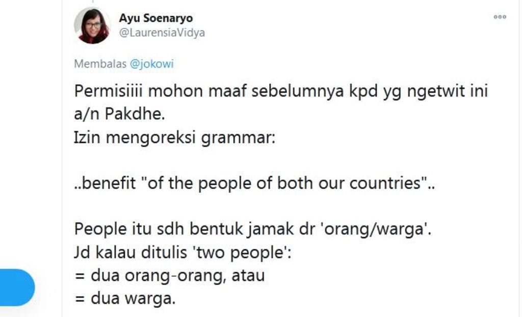 Tangkapan layar kritikan ucapan bahasa Inggris Jokowi