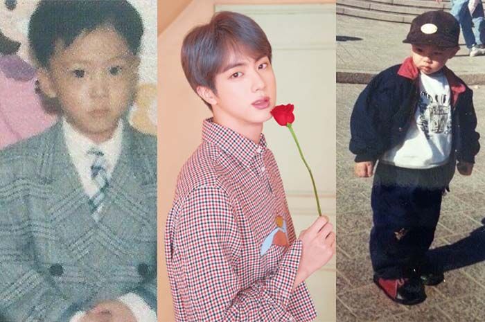 Kolase foto Jin BTS sekarang dan ketika masih kecil